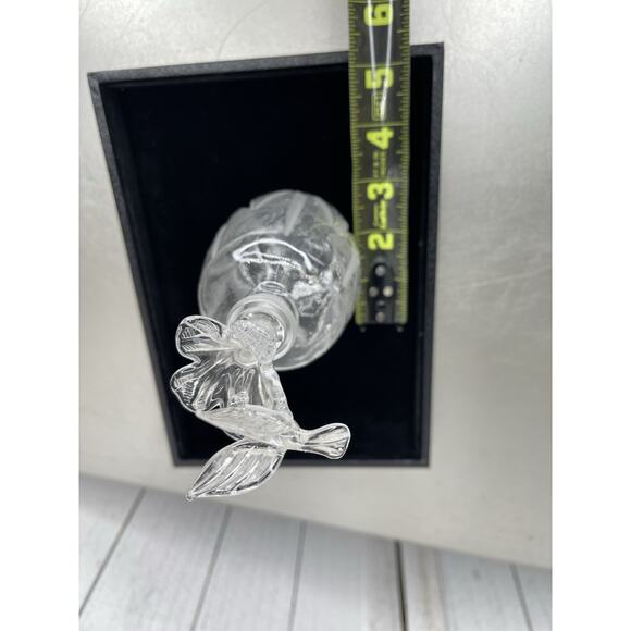 Vintage Perfume Glass Bottle Etched Clear With Hummingbird Stopper - Picture 6 of 6